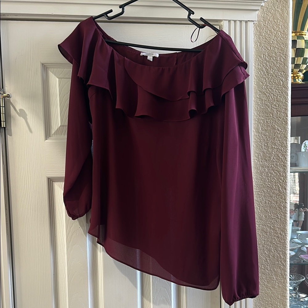 Elegant Burgundy Off the Shoulder Ruffled Blouse